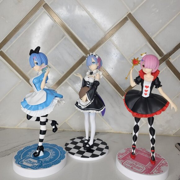 Rem Re:Zero from japan Alice In Wonderland Inspired Collectible Figures Set Of 3 - Picture 8 of 13